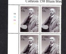 2010 Ireland 150th Anniversary of the Birth of Douglas Hyde (President of Ireland 1938-45) Commemorative Stamp Plate Block 1A1A1A1A Mint Never Hinged (MNH)