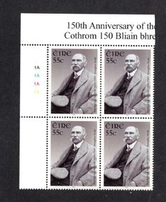 2010 Ireland 150th Anniversary of the Birth of Douglas Hyde (President of Ireland 1938-45) Commemorative Stamp Plate Block 1A1A1A1A Mint Never Hinged (MNH)