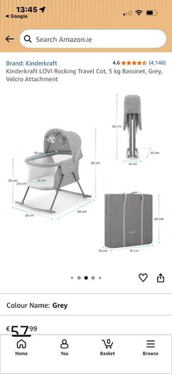 Kinderkraft Baby Cot/Cradle - Grey