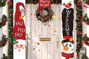 3 Pieces Christmas Door Banner Decorations, Red Welcome Happy Christmas Porch Sign Merry and Bright Santa Claus Snowman Outdoor Banner Hanging Decor for Winter Christmas Holiday (FREE POSTAGE)