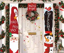 3 Pieces Christmas Door Banner Decorations, Red Welcome Happy Christmas Porch Sign Merry and Bright Santa Claus Snowman Outdoor Banner Hanging Decor for Winter Christmas Holiday (FREE POSTAGE)