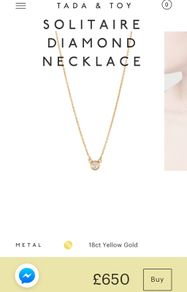 18ct Yellow Gold Solitaire Diamond Necklace