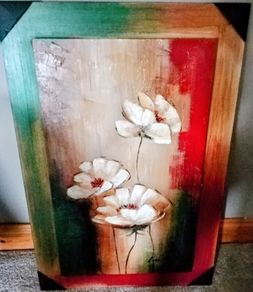 Wooden Painted Picture, Raised Floral Painting.