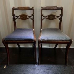 A Rare Pair of Regency Cut-Brass & Rosewood Side Chairs (c. 1820) - Celebrating 200 Years of Craftsmanship