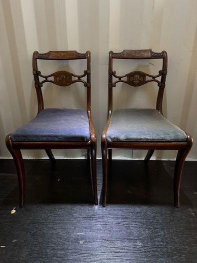 A Rare Pair of Regency Cut-Brass & Rosewood Side Chairs (c. 1820) - Celebrating 200 Years of Craftsmanship