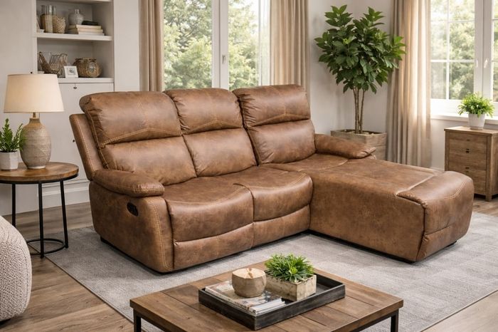 Athens Brown Fabric Recliner Corner Sofa with Chaise Easy Clean