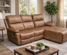 Athens Brown Fabric Recliner Corner Sofa with Chaise Easy Clean