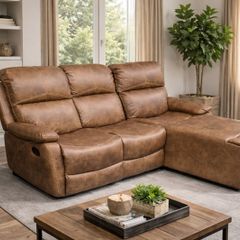 Athens Brown Fabric Recliner Corner Sofa with Chaise Easy Clean