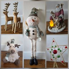 Christmas Decorations Bundle - Snowman, Reindeer, Santa, Moose & Tree Topper