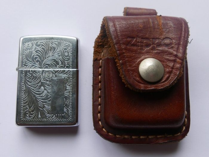 Zippo wind proof lighter with original brown leather case