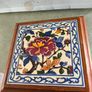 Vintage French Wood and Ceramic Tile Trivet, Floral Ceramic Hot Pot Stand Image 4