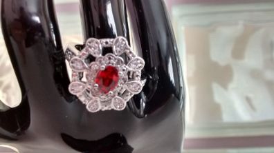 Garnet & White Sapphire Crystal Gemstone Ring