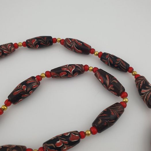 Antique Venetian Style Tiny Floral& Venetian Whiteheart Glass Beads Necklace