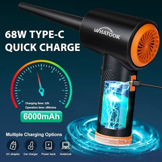 FREE EXPRESS SHIPPING Compressed PC Air Cleaner Duster, Electric Air Blower for PC Cleaning 3-Speed Cordless 60000 RPM Rechargeable Reusable Compressed Air Dusters for Laptop Computers Keyboard