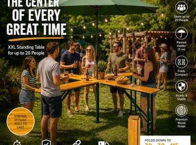 XXL Folding Beer Standing Table with Parasol Holder