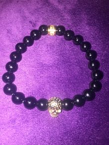 Northskull skull charm bracelet men One Size Black onyx
