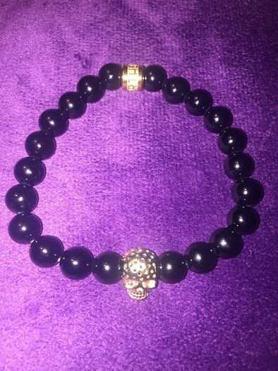 Northskull skull charm bracelet men One Size Black onyx