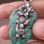 Vintage Natural Turqouise Silver Floral Desgin Pendant Image 8
