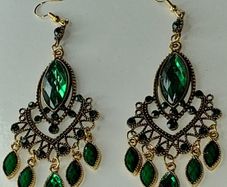 Gold Emerald Waterfall Bohemia Vintage Style Earrings
