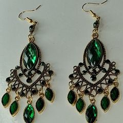 Gold Emerald Waterfall Bohemia Vintage Style Earrings