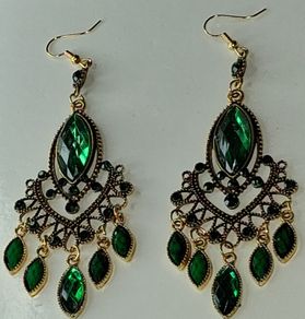 Gold Emerald Waterfall Bohemia Vintage Style Earrings