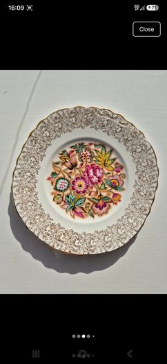 Vintage English Bone China Tea Set 22k Gold Chintz Pink Floral 6pc