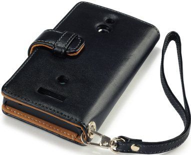 Sony Ericsson Xperia P Premium Pu Leather Wallet Case Hot Pink & Black With Floral Interior, Black With Tan Inside