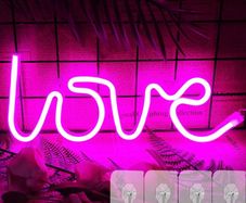 LOVE Pink Neon Light Pink Lamp LED Neon Sign with 4 Hooks, Pink Neon Light Sign for Bedroom Wall Decor Battery/USB Operated LED LOVE Sign Wedding Sign for Valentine's Day Girlfriend Gift (FREE POSTAGE)