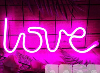 LOVE Pink Neon Light Pink Lamp LED Neon Sign with 4 Hooks, Pink Neon Light Sign for Bedroom Wall Decor Battery/USB Operated LED LOVE Sign Wedding Sign for Valentine's Day Girlfriend Gift (FREE POSTAGE)