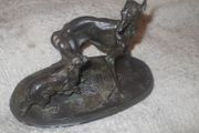 a  lovely antique bronze or metal greyhound and king charles spaniel figure  by p,j.mene