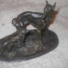 a  lovely antique bronze or metal greyhound and king charles spaniel figure  by p,j.mene