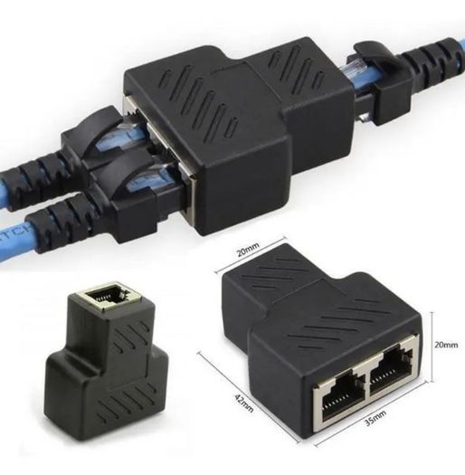 1pcs Black 1 To 2 LAN RJ45 Connector Network Cable Splitter