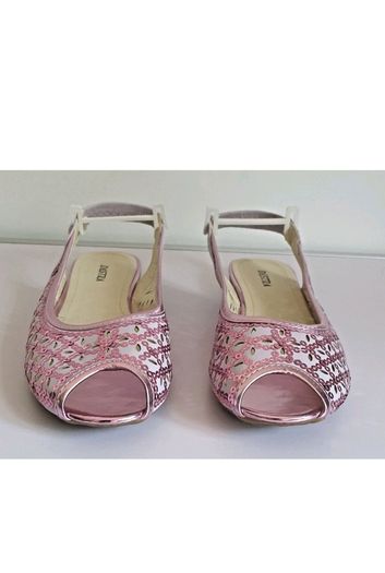DESTRA Pink Sequin Embellished Peep Toe Slingback Flat Sandals UK3 EU36 BNIB CAN POST