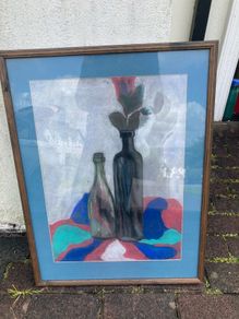 Still life chalk pastel painting framed