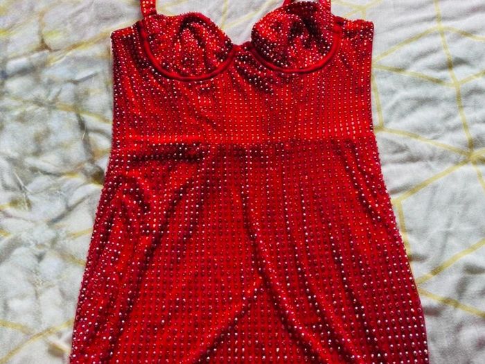 OH POLLY Embellished Sweetheart Corset Mini Dress in Fire Red