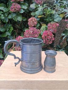 Victorian Large Pewter Tankard and Irish Pub Gill Measure