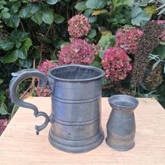 Victorian Large Pewter Tankard and Irish Pub Gill Measure