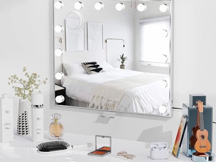 Hollywood Vanity Mirror with Lights, 60 x53cm Large Lighted Makeup Mirror with 14 Dimmable Bulbs, 3 Color Modes, Touch Screen Control, Adapter Plug, Desk Top or Wall Mounted Mirror For Bedroom