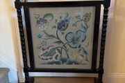 Large Late Victorian Bobbin-Turned Firescreen with Floral Needlepoint