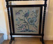 Large Late Victorian Bobbin-Turned Firescreen with Floral Needlepoint