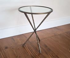 Round Glass Side Table - Antique Brass Hammered Metal