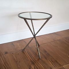 Round Glass Side Table - Antique Brass Hammered Metal