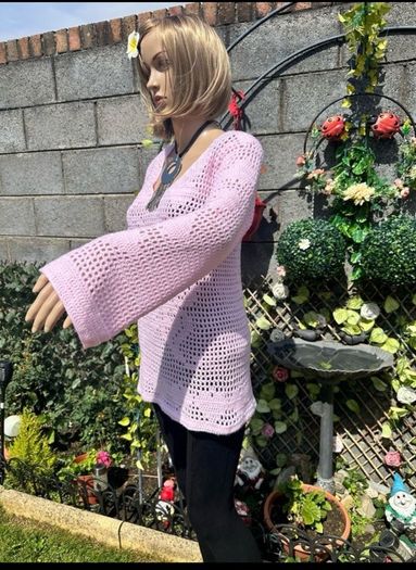 Handmade Crochet Tunic Sweater Soft Pink