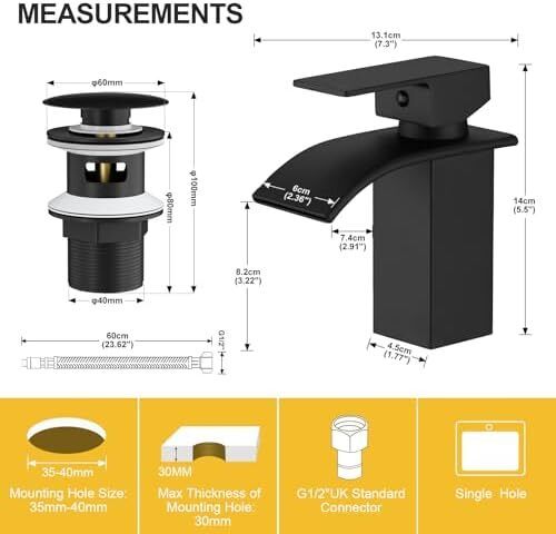 Waterfall Spout Bathroom Sink Mixer Taps,Single Handle Basin Mixer Tap, Lavatory Vessel Faucet,Stainless Steel,Matte Black Vanity Tap