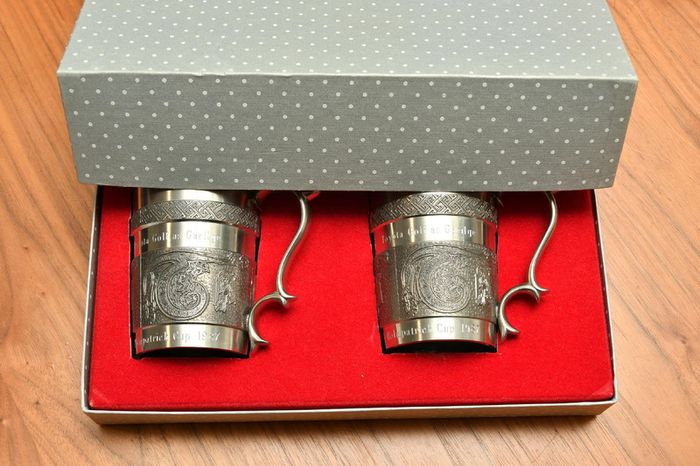 Vintage Pair of Mullingar Pewter Celtic Kells Tankards 10oz Toyota Golf Cup 1987 (Set of 2)