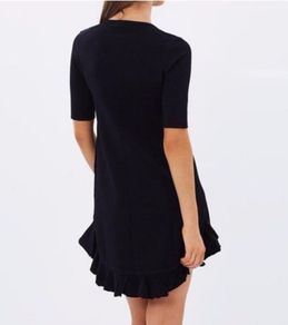 New With Tags Karen Millen Black Frill Hem Tunic Knit Mini Jumper Dress