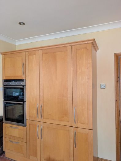 Entire Kitchen including Neff Double Oven, Integrated Fridge-Freezer, Bosch Dishwasher,  Faber Extractor fan, and Microwave.
