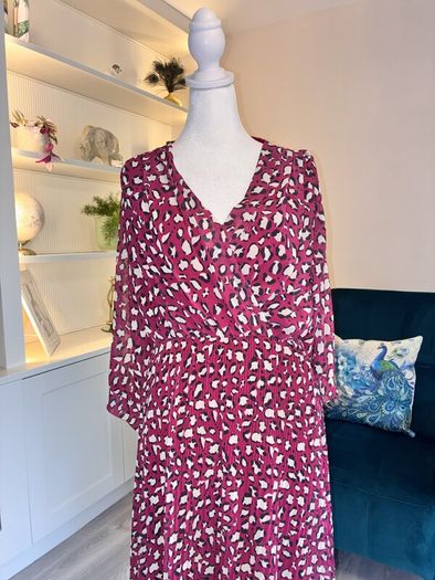 Burgundy & Cream Midi Dress from Pala D'oro Size L-XL / UK 14-16 / EU 42-44