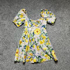 Farm Rio Floral Mini Dress Sz 12UK 8US L Smock Puff Sleeves Casual Resort