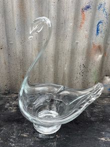 Vintage Murano Swan Vase Hand Blown Art Glass Bowl c1960s